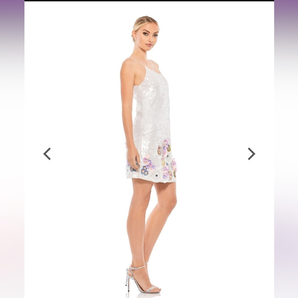 Mac Duggal Sequin Mini Sleeveless Cocktail Dress in white